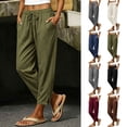 thumbnail image 1 of Oksale Womens Petite Linen Pants with Pockets Casual Drawstring Elastic Waisted Ankle Pants Lightweight Loose Straight Leg Cotton Pants Vacation Outfits Dark Gray L, 1 of 9