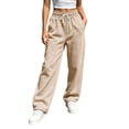 thumbnail image 1 of Oksale Womens Petite Sweatpants with Pockets Elastic Drawstring Waisted Straight Leg Sweat Pants Comfy Moisture Wicking Loose Gym Pants for Fall Beige 3XL, 1 of 9