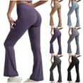 thumbnail image 1 of Oksale Womens Plus Size Flare Leggings Trendy Butt Lifting Stretch Tights High Waisted Tummy Control Yoga Pants Fitness Athletic Trousers Joggers 2025 Purple S, 1 of 4