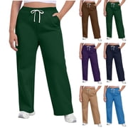 Oksale Womens Plus Size Sweat Pants Petite Length Elastic Drawstring Sweatpants with Pockets Comfy Girlfriend Athletic Jogging Pants for Hiking Green L