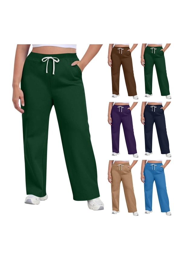Womens Plus Size Sweat Pants Petite Length Elastic Drawstring Sweatpants with Pockets Comfy Girlfriend Athletic Jogging Pants for Hiking Green L
