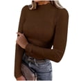 thumbnail image 1 of Oksale Womens Ribbed Long Sleeve Shirts Stretch Slim Fit Mock Neck Basic Tees for Women Lightweight Comfy Fall Clothes Coffee S, 1 of 9