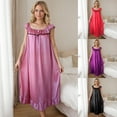 thumbnail image 1 of Oksale Womens Ruffle Trim Silk Nightgown Cooling Soft Cozy Square Neck Midi Sleepwear Sexy Sleeveless Pajama Dress Lightweight Loungewear Watermelon Red Free Size, 1 of 9