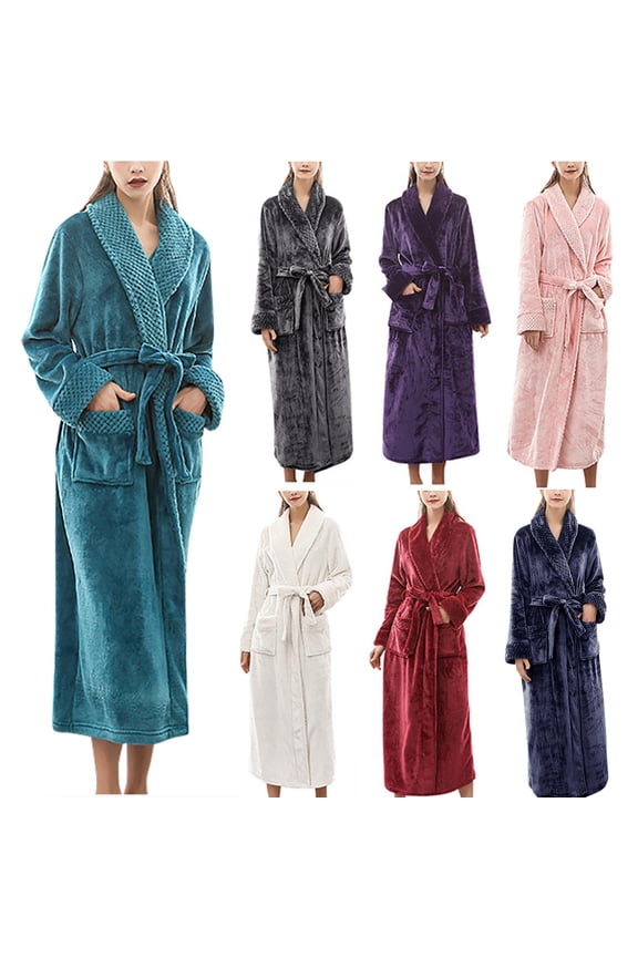 Womens Shawl Collar Fleece Robes with Pockets Comfortbale Long Sleeve Loungewear Thermal Warm Winter Robe Plus Size Soft Heavyweight Housecoats Green XXXL
