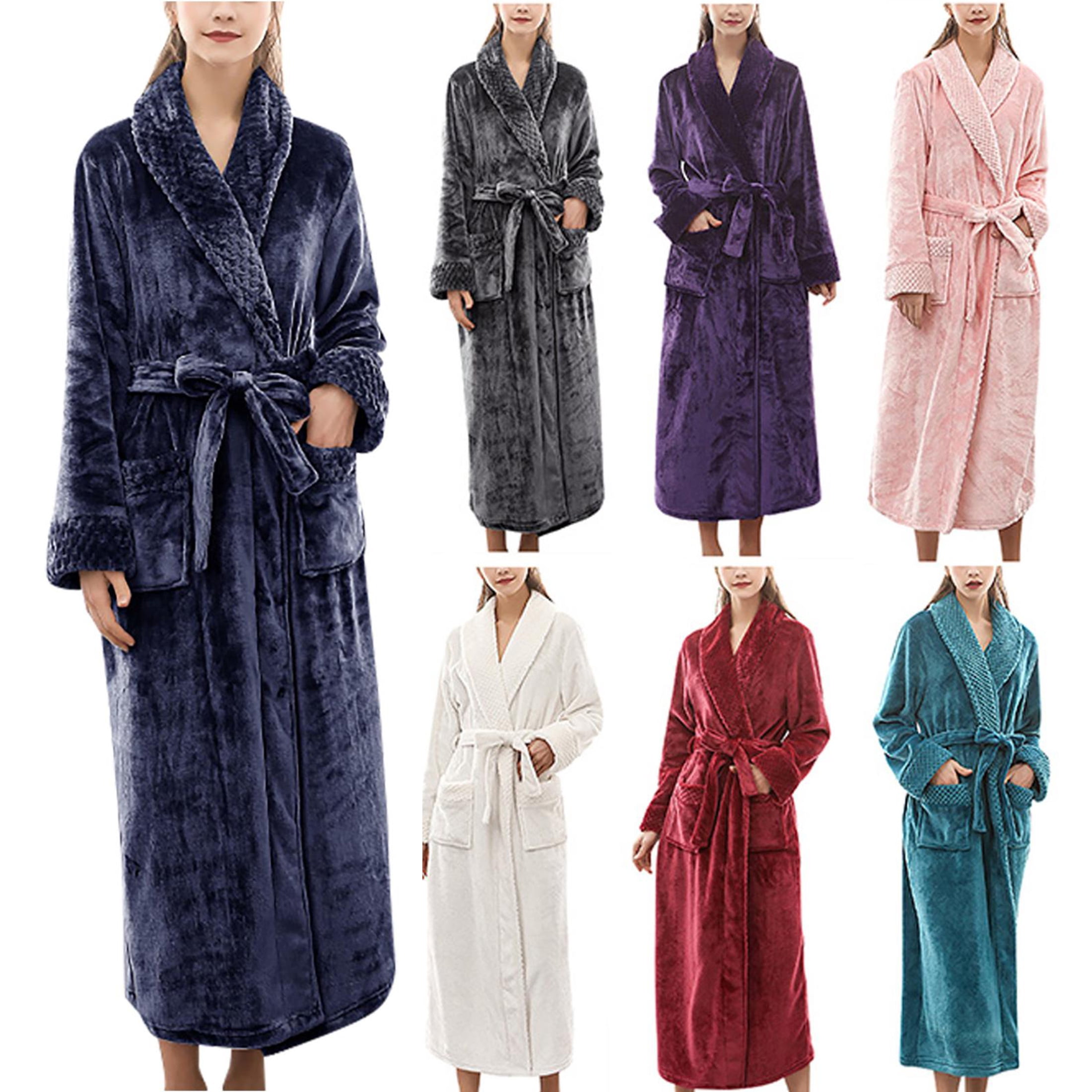 Warm Robe Oksale Womens Shawl Collar Fleece Robes with Pockets Comfortbale Long ...
