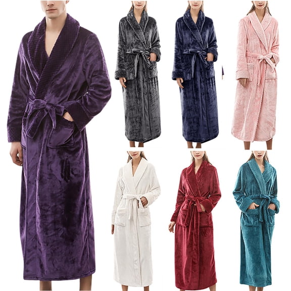 Oksale Womens Shawl Collar Fleece Robes with Pockets Comfortbale Long Sleeve Loungewear Thermal Warm Winter Robe Plus Size Soft Heavyweight Housecoats Purple XXXL