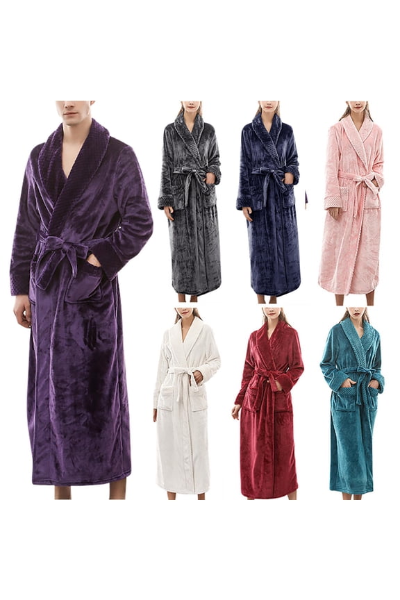 Womens Shawl Collar Fleece Robes with Pockets Comfortbale Long Sleeve Loungewear Thermal Warm Winter Robe Plus Size Soft Heavyweight Housecoats Purple XXXL