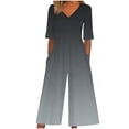 thumbnail image 1 of Oksale Womens Short Sleeve Jumpsuits Dressy Loose Gradient Wide Leg Pants with Pockets Zip Back Casual V Neck Summer Clothes Loose Overalls Beach Wear Black L, 1 of 5