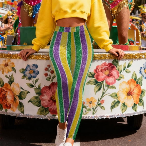 Oksale Womens Stretch Pants Plus Size Mardi Gras Leggings High Waisted Tights Cute Graphic Yoga Pants Cozy Soft Jeggings Multicolor M