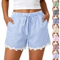thumbnail image 1 of Oksale Womens Striped Shorts with Pockets Pull On Lace Trim Summer Shorts Drawstring Elastic Waisted Boxer Shorts Black S, 1 of 8
