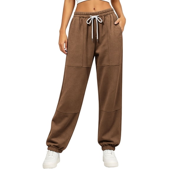 Oksale Womens Sweat Joggers with Pockets Petite Elastic Drawstring Waist Sweatpants Loose Straight Leg Fashion Trousers Cinch Bottoms Ankle Pants 2026 Brown XL