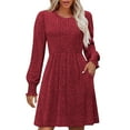 thumbnail image 1 of Oksale Womens Sweater Dress for Fall Casual Crewneck Knit Dresses with Pockets Long Sleeve Mini Dress Slouchy Comfy Bodycon Outfits 2025 Red XL, 1 of 7