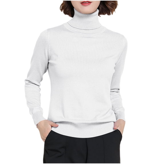Oksale Womens Turtleneck Sweaters Plus Size Elastic Long Sleeve Winter Sweater Solid Color Cozy Slouchy Tops for Going Out 2025 White S
