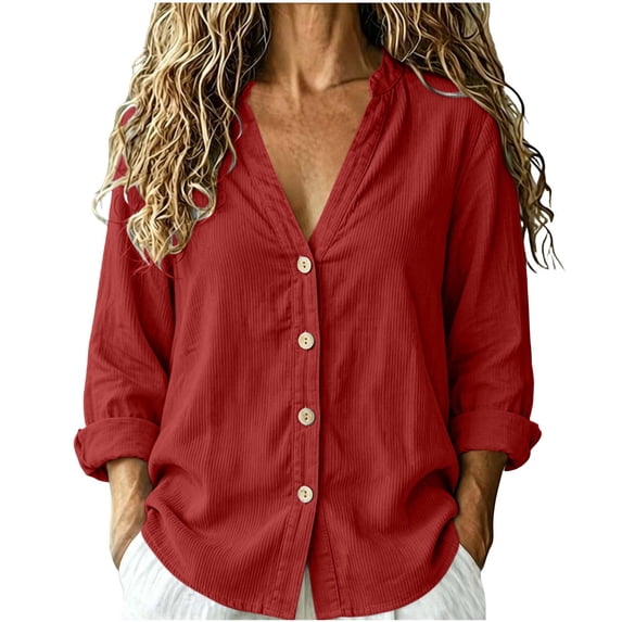 Oksale Womens V Neck Cardigan Button Front Corduroy Jacket Dressy Casual Long Sleeve Sweater Cardigans Fall Winter Clothes Red 2XL
