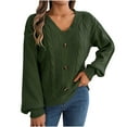 thumbnail image 1 of Oksale Womens V Neck Peplum Sweaters Trendy Ruffle Hem Waist Sweater Loose Long Sleeve Knit Jumpers Fall Winter Pullover Elegant Soft Bussiness Tops Army Green S, 1 of 8