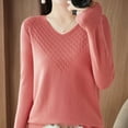 thumbnail image 1 of Oksale Womens V Neck Sweaters Trendy Textured Knit Sweater Soft Long Sleeve Jumpers Solid Color Pullover Casual Slouchy Basic Tops Pink M, 1 of 5