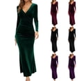 thumbnail image 1 of Oksale Womens Velvet Dresses Sexy Wrap Deep V Neck Dress Slim Fit Full Length Dresses Elegant Long Sleeve Dress for Evening Party Green S, 1 of 6