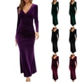 thumbnail image 1 of Oksale Womens Velvet Dresses Sexy Wrap Deep V Neck Dress Slim Fit Full Length Dresses Elegant Long Sleeve Dress for Evening Party Purple S, 1 of 6