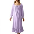 thumbnail image 1 of Oksale Womens Victorian Night Gown Trendy Ruffle Cotton Nightgown Casual Square Neck Pajama Dress Loose Long Sleeve Sleep Dress Full Length Loungewear Soft Comfy Sleepwear Purple M, 1 of 3