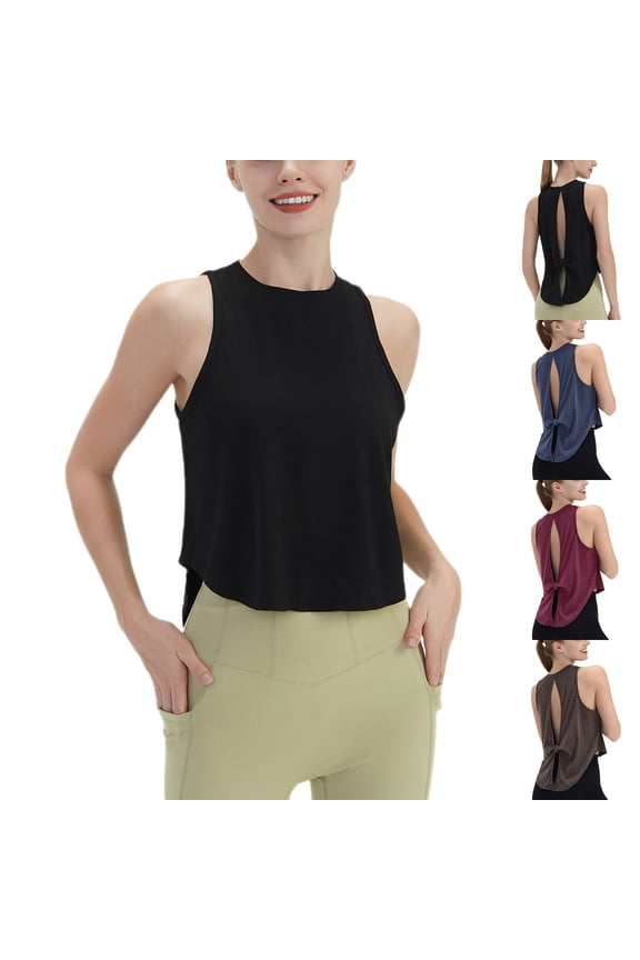 Womens Workout Tank Tops Stretch Breathable High Low Hem Cotton Yoga Clothes Trendy Cutout Open Back Sleeveless Shirts High Neck Tops for Fitness Red L
