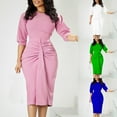 thumbnail image 1 of Oksale Work Dresses for Women 3/4 Sleeve Midi Dress Ruched Pencil Dresses Casual Crewneck Sheath Dress Comfortable Soft Business Dresses Pink M, 1 of 9