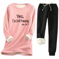 thumbnail image 1 of Oksale Yes,I'm Always Freezing Print Sweatsuits for Women 2 PC Fleece Lined Sherpa Sweatshirts Casual Drawstring Sweatpants Plus Size Fall Winter Fashion Outfits Black XXXXL, 1 of 2