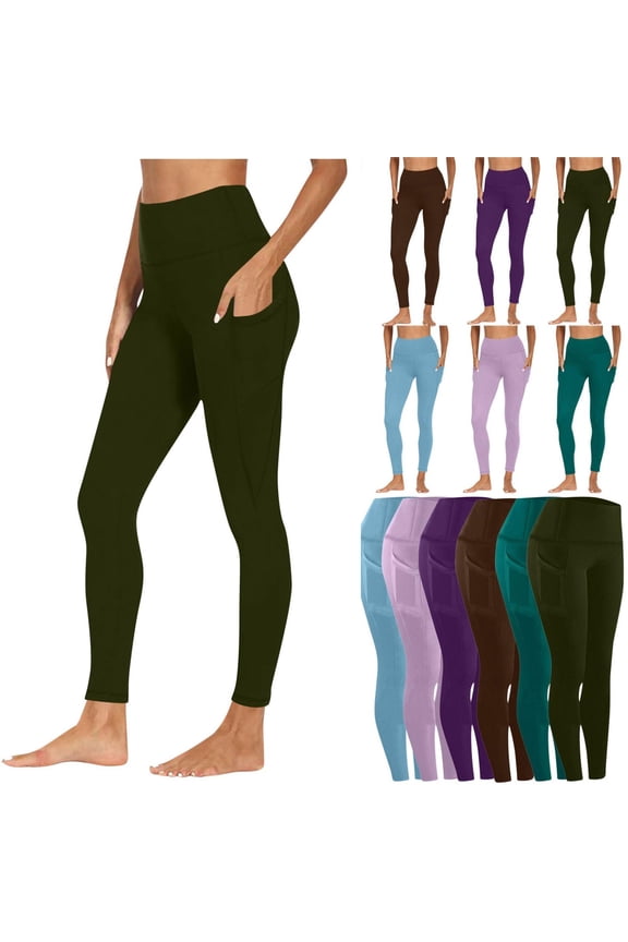 Yoga Pants with Pockets for Women Plus Size High Waisted Leggings Tummy Control Mositure Wicking Cotton Leggings Slim Cozy Trousers Army Green M