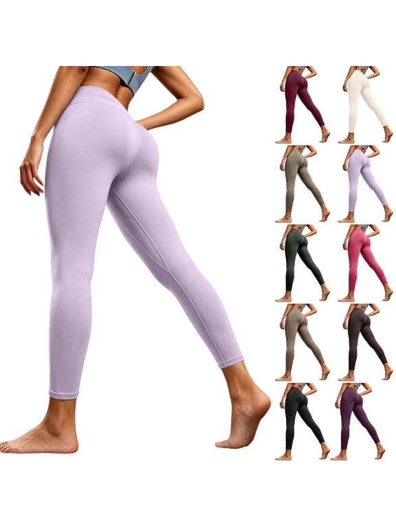 Yoga Pants Women Petite Butt Lifting Leggings Tummy Control Stretch High Waist Athletic Pants Slim Soft Gym Tights for Fitness Purple M