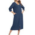 thumbnail image 1 of Oksale Zip Up Night Gown for Women Loose 3/4 Sleeve Sleepwear Solid Color Midi Sleep Shirt Casual Soft Loungewear 2025 Navy XXL, 1 of 5