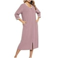 thumbnail image 1 of Oksale Zip Up Night Gown for Women Loose 3/4 Sleeve Sleepwear Solid Color Midi Sleep Shirt Casual Soft Loungewear 2025 Pink M, 1 of 5