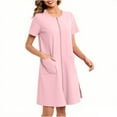 thumbnail image 1 of Oksale Zip Up Nightgowns for Women with Pockets Short Sleeve Sleepwear Soft Mini Pajama Dress Loose Fit Casual Nightdress Pink M, 1 of 6