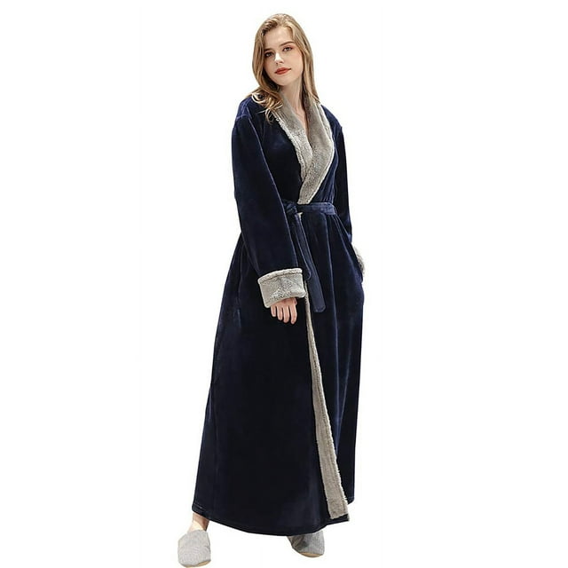Oksun Full Length Fleece Robe Cozy Plush Long Warm Bathrobe with Waist