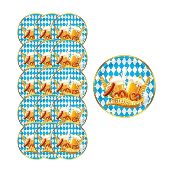 Oktoberfest 9 Inch Paper Plates 16 Pack Bavarian Plaid Design for Main Course Barbecue, Disposable Eco Friendly Tableware, Outdoor Party Gift