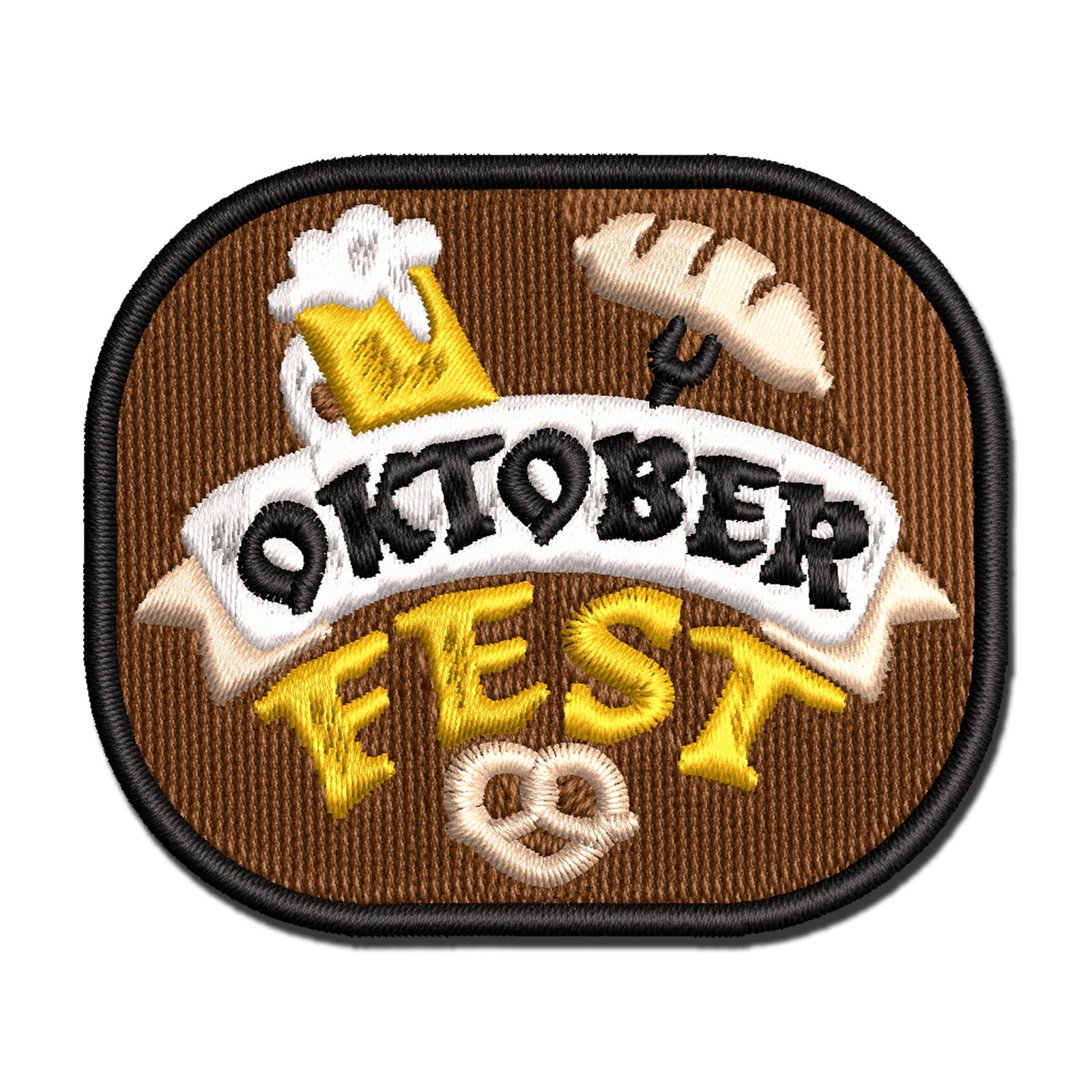 Oktoberfest Banner Beer Sausage Pretzel Applique Multi-Color Embroidered Hook & Loop Patch - 3.5 Inch Large