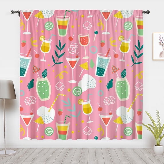 Oktoberfest Bar art Curtains, minimalist wine glass pink Window Treatments Panel Pair Blackout Curtains, Home Bedroom Dorm privacy Decor(Rod Pocket)