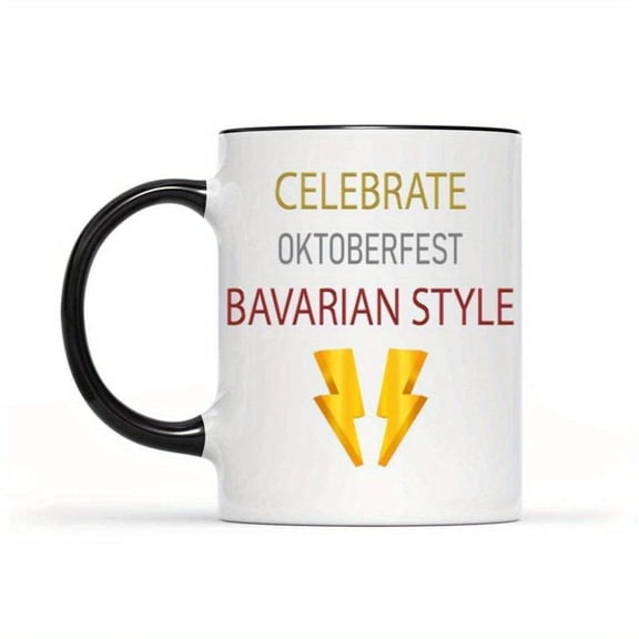 Oktoberfest Bavarian Style Ceramic Mug 11oz White Black with Lightning Bolt Design Reusable Double Sided Print Ideal Coffee Beer Lovers Family and Friends Hand Wash Only Coffee Bar