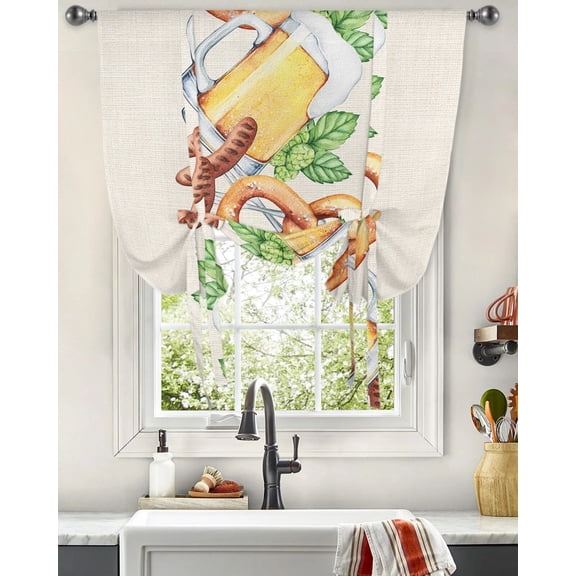 Oktoberfest Beer Bread Window Curtain for Living Room Roman Curtains for Kitchen Cafe Tie Up Short Drapes