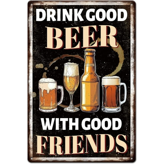 Oktoberfest Beer Metal Tin Sign 8x12in "Beer Friends" Vintage Painting Tin Signs Wall Poster Plaque for Kitchen Dining Room Bar Pub Game Room Living Room Brewery Patio Backyard Colorful