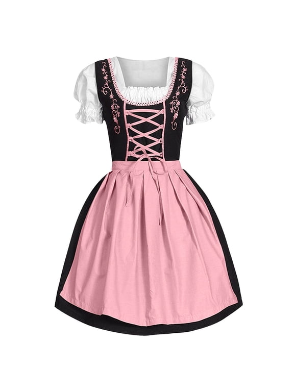 Oktoberfest Bavarian Dirndl Dress Women's Plus Size German Dress Square Neck Apron Oktoberfest Outfit for Events and Parties