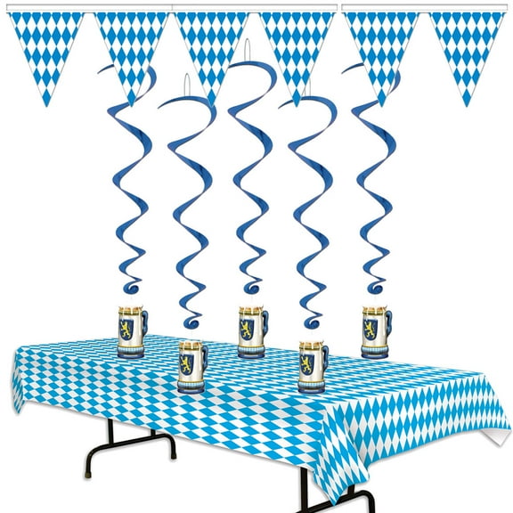 Oktoberfest Decorations Pack Set With Table Cover Pennant Banner and Hanging Whirls Germany Bavarian Beer Festival Party Supplies Bundle Kit