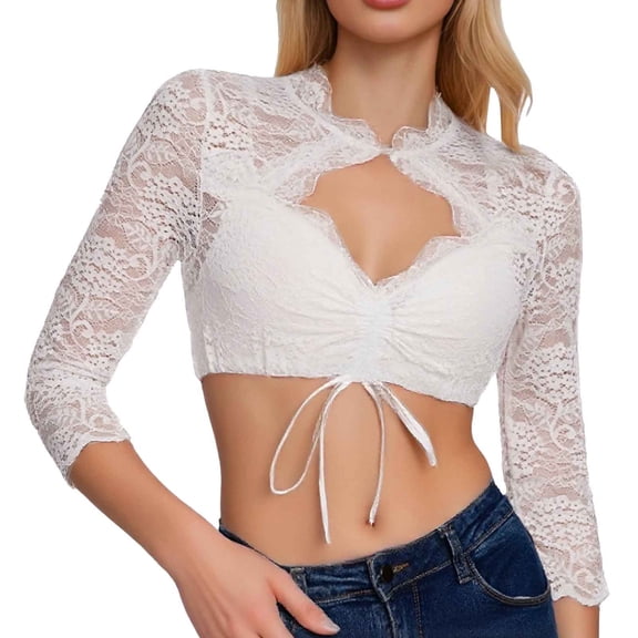 Oktoberfest Dirndl Blouse Women 2025 3/4 Sleeve Hollow Out Lace Dirndl Shirt Oktoberfest Top Traditional Outfit
