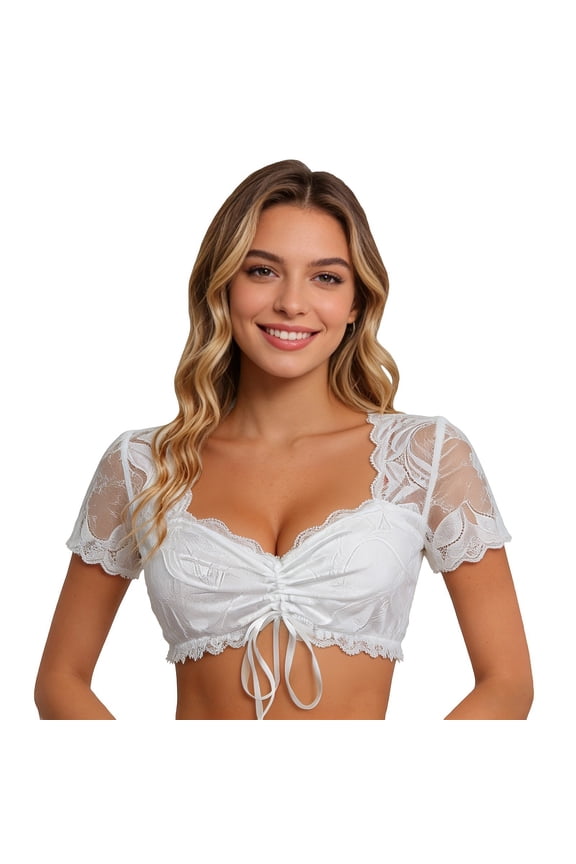 Oktoberfest Dirndl Crop Top Women’s Off Shoulder Ruffled Blouse with Ruched Front Puff Sleeves Elastic Hem Perfect Blouse for Dirndl Dress Matching