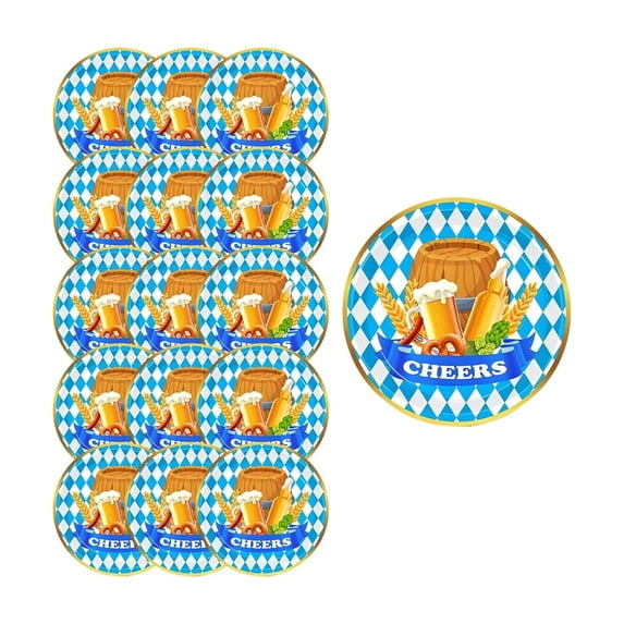 Oktoberfest Disposable Paper Plate Set 7 Inch Bavarian Pattern for Appetizer Dessert, Beer Mug Pretzel Print, Themed Party Gift