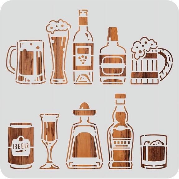 Oktoberfest Drawing Painting Stencils 12x12" Beer Themed Plastic Stencil Templates