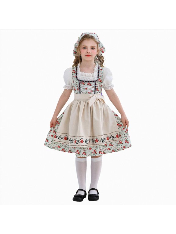 Oktoberfest Dress for Girls Teens Traditional Dirndl with Apron Festival Outfits