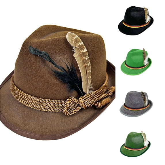 Oktoberfest Felt Feather Hat - Traditional German Fedora with Feather for Stage Performance Festival