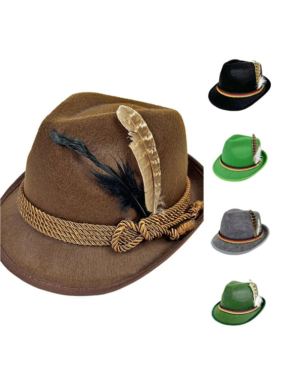 Oktoberfest Felt Feather Hat - Traditional German Fedora with Feather for Stage Performance Festival