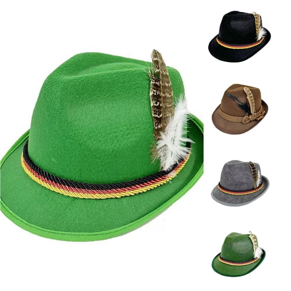 Oktoberfest Felt Feather Hat - Traditional German Fedora with Feather for Stage Performance Festival