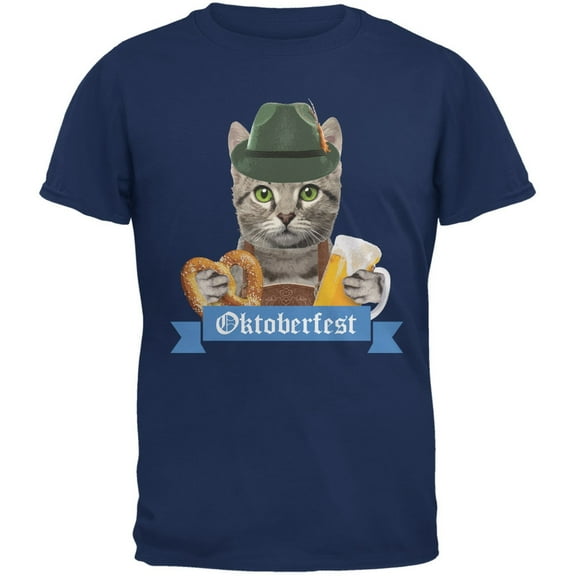 Oktoberfest Funny Cat Metro Blue Adult T-Shirt - Medium