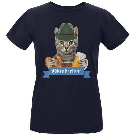 Oktoberfest Funny Cat Womens Organic T Shirt Navy X-LG